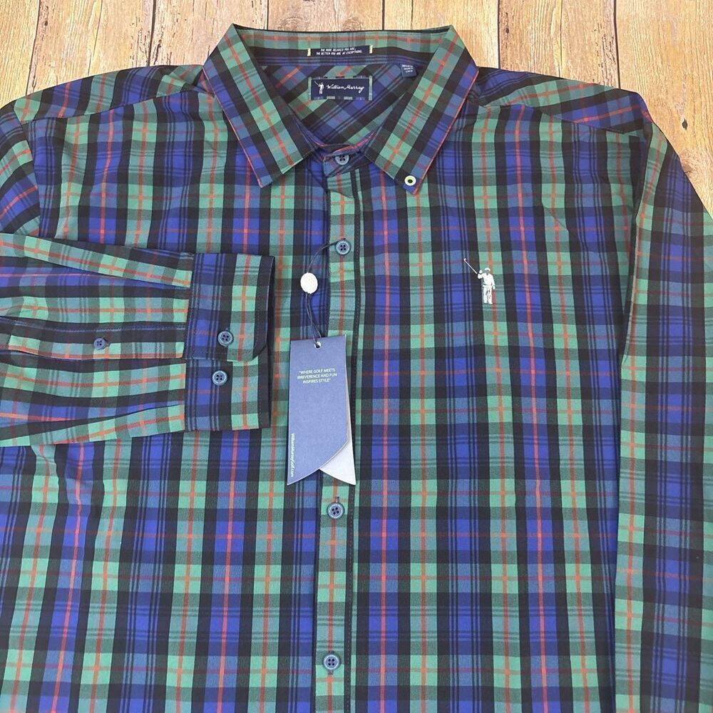 William Murray Golf Button Down Up Shirt Tartan Plaid Mens XXL 2XL NEW NWT